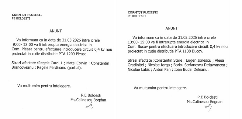 anunt energie el Bucov